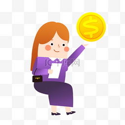 异形卡通拍照图片_举着金币的女人