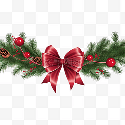 圣诞松枝球图片_带有红色蝴蝶结和红色球的圣诞树