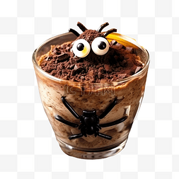 棕色蜘蛛图片_有趣的万圣节巧克力慕斯，木桌上