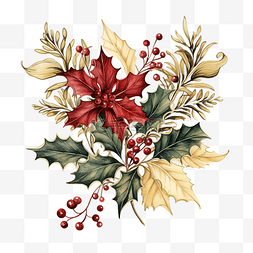 冬装饰图片_圣诞快乐书法与复古叶子装饰