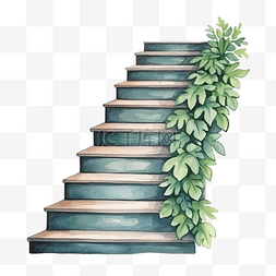 白色的楼梯图片_可爱的楼梯水彩插图