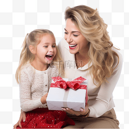 快乐的母亲和年轻女孩打开圣诞礼