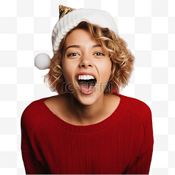 庆祝圣诞假期的女孩张大嘴大喊