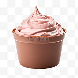 巧克力冰淇淋杯顶部融化了粉色巧