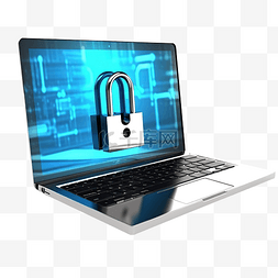 密码锁保护图片_3d 插图笔记本电脑密码锁检查