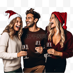 一群朋友在家喝酒庆祝圣诞节