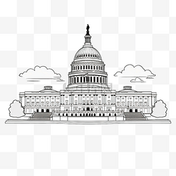 美国国会大厦地标前立面图的轮廓