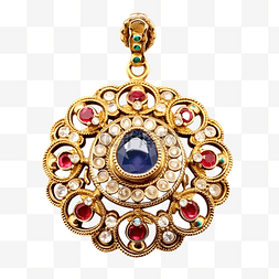 印度复古珠宝吊坠，镶有宝石