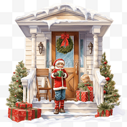 红房子图片_有圣诞节装饰的房子门廊和有圣诞