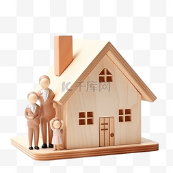 投资紫色图片_3d 木制娃娃人物与房子家庭存钱罐