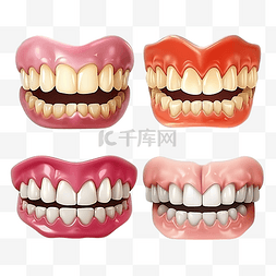 牙刷的背景图片_现实风格的下巴牙齿设置彩色 png 