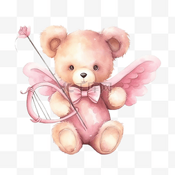 弓箭手女图片_水彩泰迪熊与粉红色弓箭手水彩动