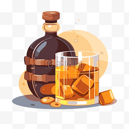 威士忌卡通图图片_波本威士忌剪贴画威士忌瓶和立方