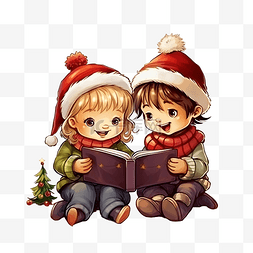 漂亮的小孩子读一本有圣诞故事的