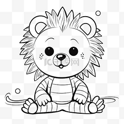 黑白动物插画图片_一只可爱的狮子在黑白着色中做瑜