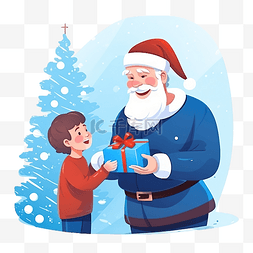 男孩礼物图片_圣诞老人在圣诞树附近的蓝色圣诞