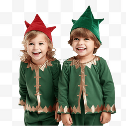 冬季小帽子图片_快乐可爱的小男孩和女孩穿着绿色