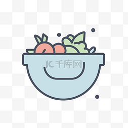 沙拉碗图标图片_盛有水果和蔬菜的碗的线性图标 