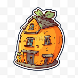 描绘橙色房子剪贴画的贴纸 向量