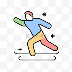 滑雪板图标与一个骑滑雪板的人 