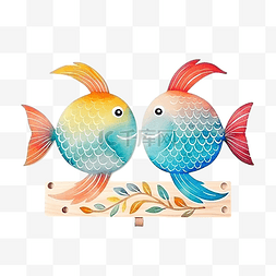 鱼的形状图片_装饰水彩木板形状像两条鱼尾巴