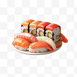 白色的筷子的图片_美味寿司的 3d 插图