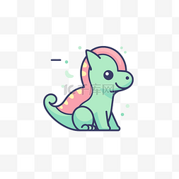小绿色可爱的恐龙，粉红色的头发