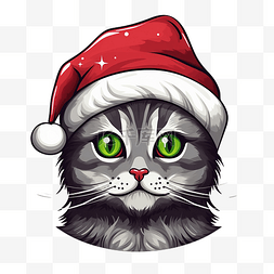 宠物猫素描图片_猫圣诞小猫人物卡通头像插画