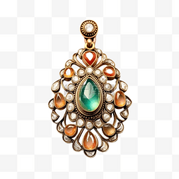 复古珠宝图片_印度复古珠宝吊坠，镶有宝石