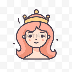 线条插图中戴着皇冠的公主女孩角