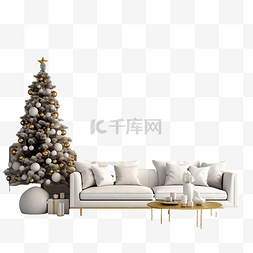 现代阁楼图片_现代美丽的客厅室内设计和圣诞树