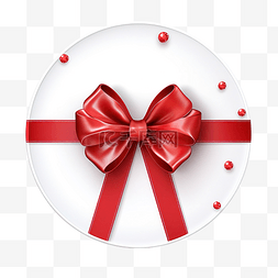 圣诞圆形纸卡，带红丝带和缎蝴蝶