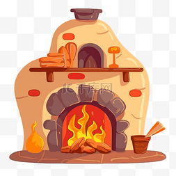 壁炉剪贴画石头壁炉与烤箱矢量插