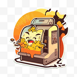 热压机图片_带有橙色机器贴纸的贴纸 向量