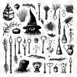 魔术帽子手绘图片_神奇手绘女巫插画集万圣节物品巫