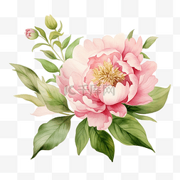 生日花束图片_水彩粉色牡丹花绿叶元素
