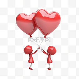 快乐的年轻夫妇拉心形气球 3d 情