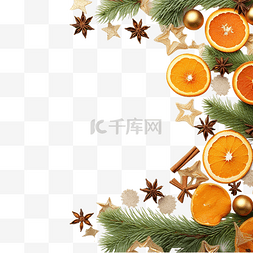 圣诞边框与干橙子