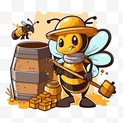 帽子剪贴画图片_养蜂剪贴画卡通蜜蜂与他的一桶蜂