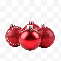 雪地上有银色装饰的圣诞红球