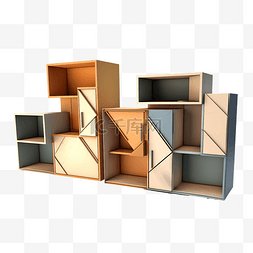 打开的立方体图片_从不同角度低聚橱柜的 3D 渲染