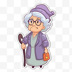 奶奶拐杖图片_拄着拐杖的卡通老妇人卡通插画插