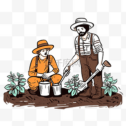 农夫耕作图片_园丁以涂鸦风格种植蔬菜插图