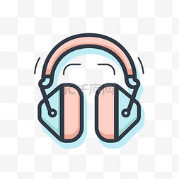 耳机平面图片_带有粉色和绿色线条的耳机剪影图