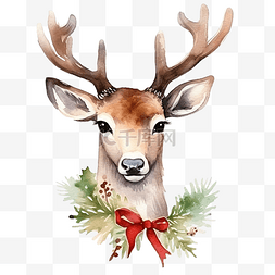 自然风井图片_水彩圣诞驯鹿