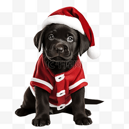 圣诞节时，黑色小狗在雪地里打扮