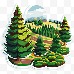 树木贴纸图片_风景森林以树木和风景背景作为贴