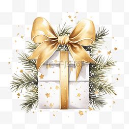 礼物和盒图片_圣诞快乐书法卡，配有礼物和金丝