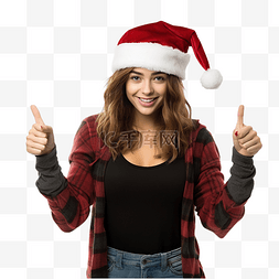帽子墙上图片_戴着圣诞帽的女孩在孤立的墙上用