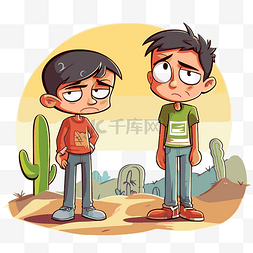 adios剪贴画沙漠中两个男孩的卡通